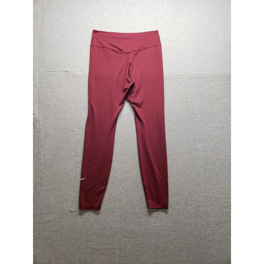 Nike Dri Fit Women Athletic‎ Leggings L Red High Waistband Pull On Logo Active